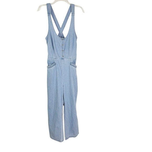 Anthropologie Paige Celia Cropped Denim Wide-Leg Jumpsuit Size S - Picture 5 of 11